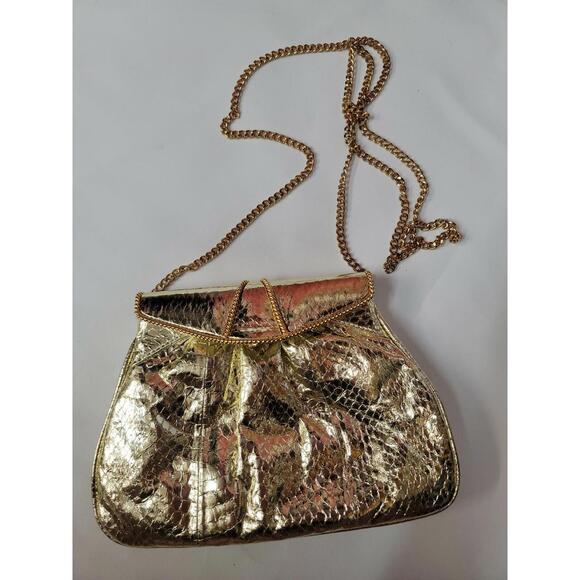 Handbags - Marlene's Gaines UTOPIA ITALY Genuine Leather Shoulder Gold Purse EUC!